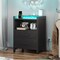 Nightstand with LED Lights and Charging Station, End Side Table with 2 Drawers and Open Storage, Black